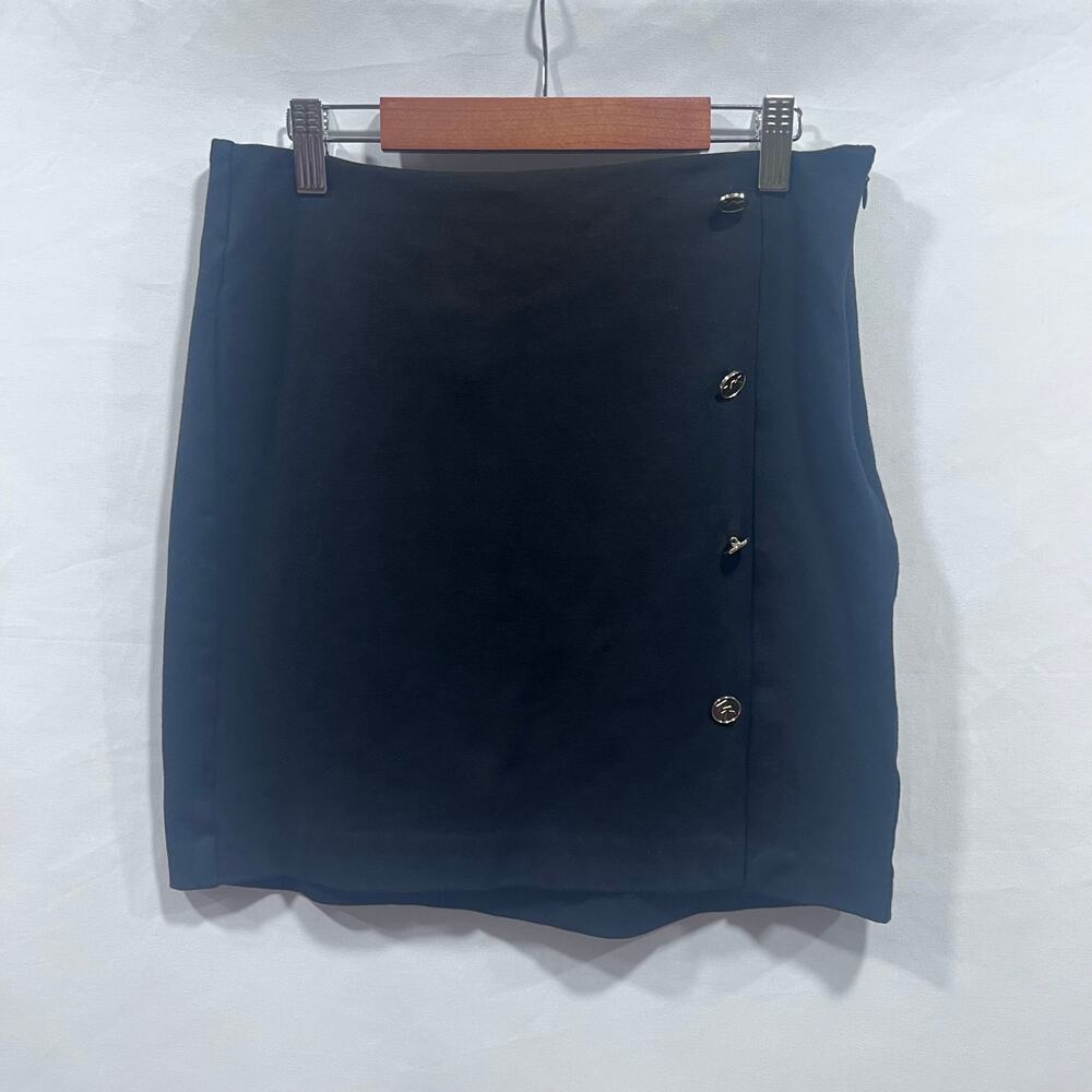 MICHAEL KORS Women's Black Skirt Size Small Front‎ Slit & Gold MK Buttons Office